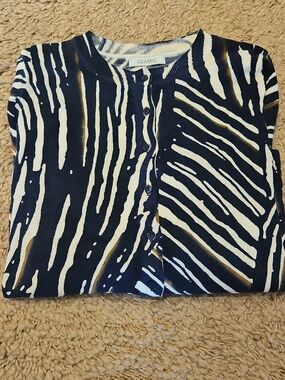 Classic Navy and White Zebra-Print Cardigan